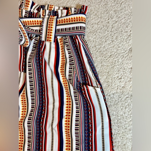 Striped Paperbag Elastic Tribal Boho Belted Shorts Size Medium - Picture 3 of 7